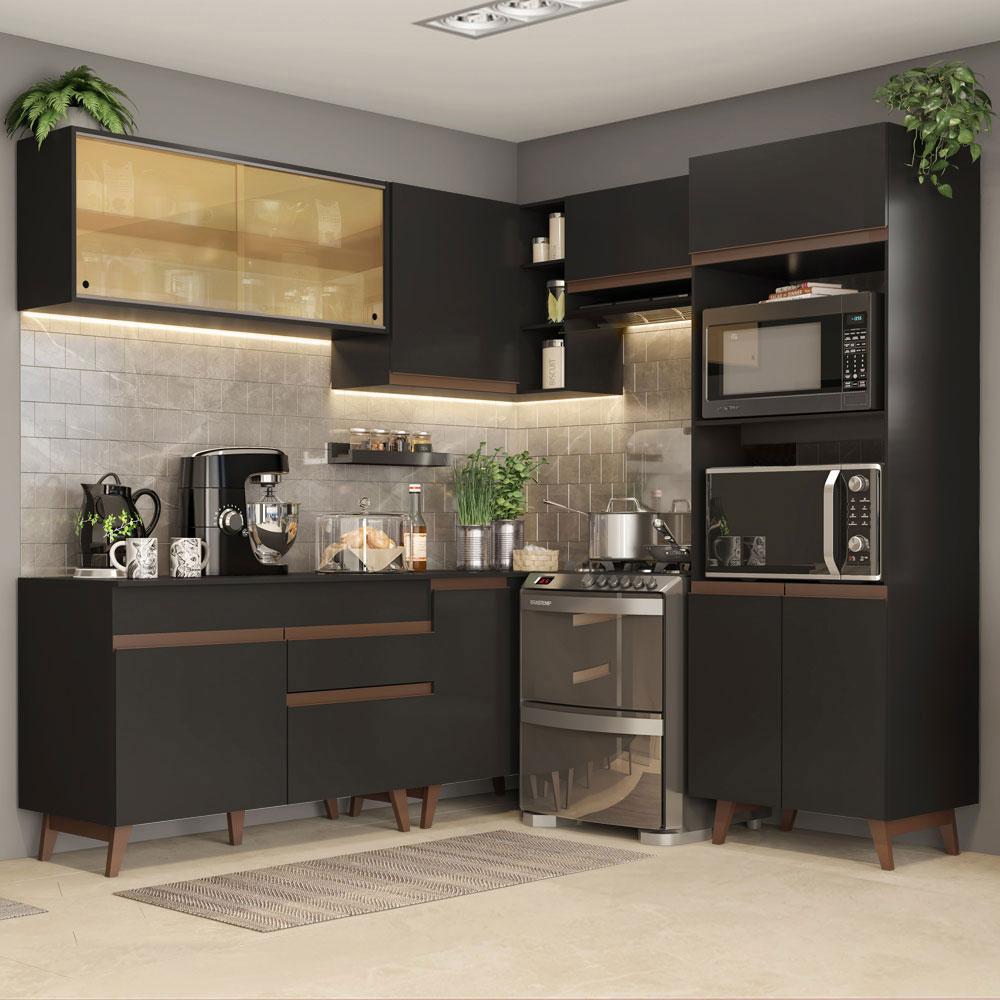 Cozinha Completa de Canto Madesa Reims 402002 com Armário e Balcão - Preto