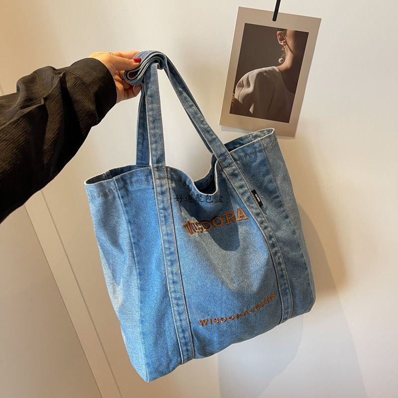 Bolsa jeans estilo japonês feminina ins Mori Series Bolsa de ombro Campus de grande capacidade Bolsa de compras Bolsa je