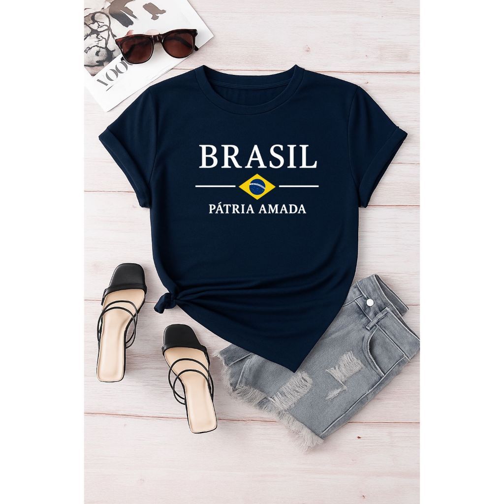 Camiseta Camisa Blusa Blogueira Moda Unisex T-shirt Feminina 100%Algodão Copa do Mundo Bandeira do Brasil