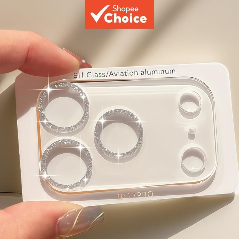 Protetor de Lente de Câmera de Diamante para iPhone 17 Pro/16 Pro Max/15/14 – Vidro 9H, Moldura de Alumínio, HD