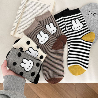 Meias de Algodão com Estampa do Coelhinho Miffy Japonês, Meias de Algodão para Meninas, Meias com Bolinhas e Listras, Me