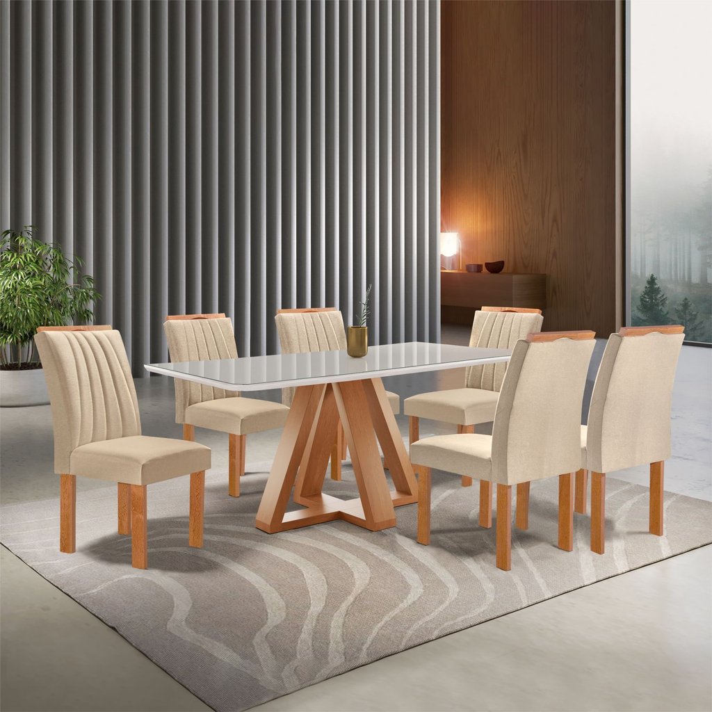 Conjunto Mesa Tampo Smart Plus Vidro Kyra 170CMX90CM 6 Cadeiras Arizona