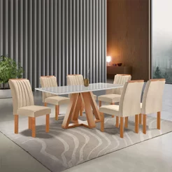 Conjunto Mesa Tampo Smart Plus Vidro Kyra 170CMX90CM 6 Cadeiras Arizona