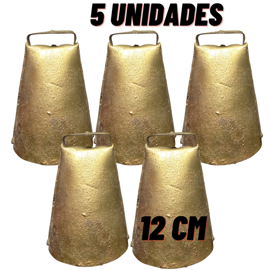 kit 5 Sino de latão Sincerro Cabras Bode Cabritos Bezerros Garrotes Boi Vaca Touro pequeno 12cm