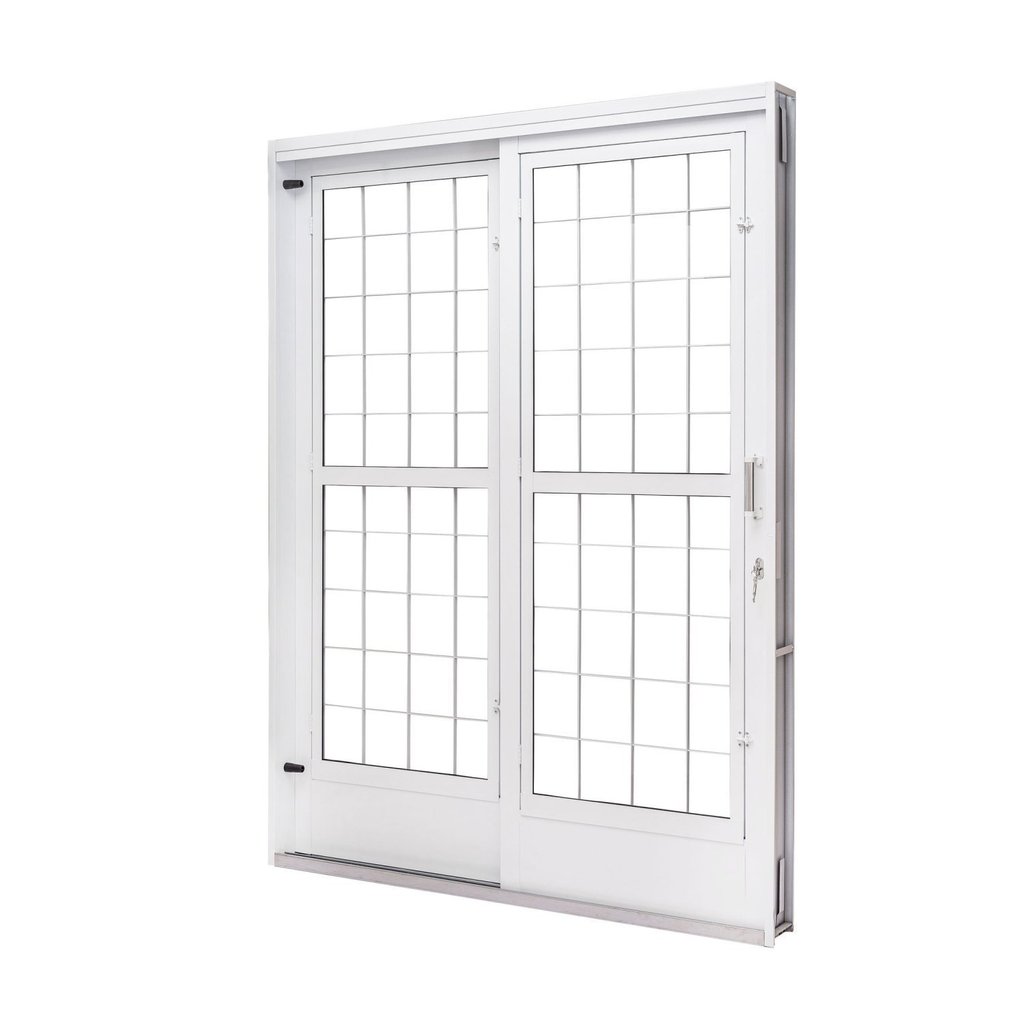 Porta de Aço de Correr e Postigo 215x160cm 2 Folhas com Grade Quadriculada Qualitysol Ramassol Direita