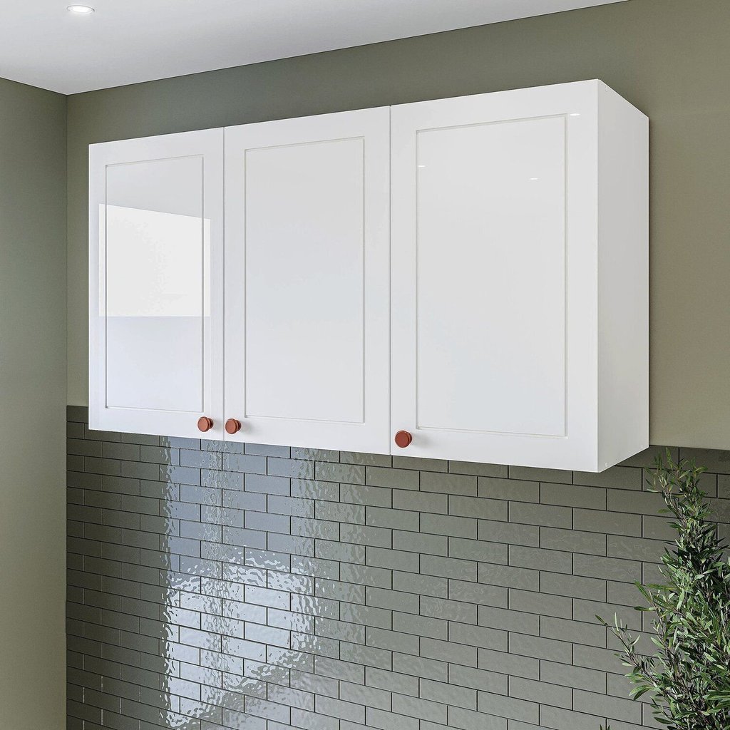 Armário Aéreo 3 Portas 120 cm Pérola Yescasa Branco Branco
