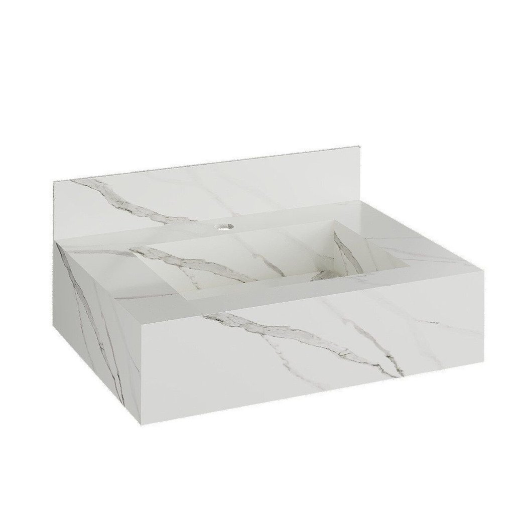 Bancada em Porcelanato para Banheiro Completa Alto Padrão 60cm X 15cm com Cuba Esculpida Renata Branco