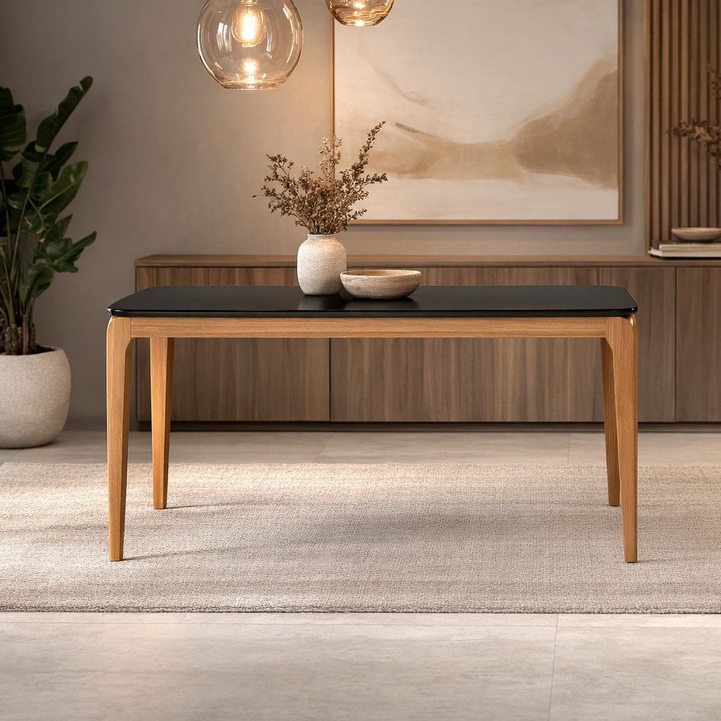 Mesa para Sala de Jantar Tampo com Vidro 100% MDF 180cm Áurea