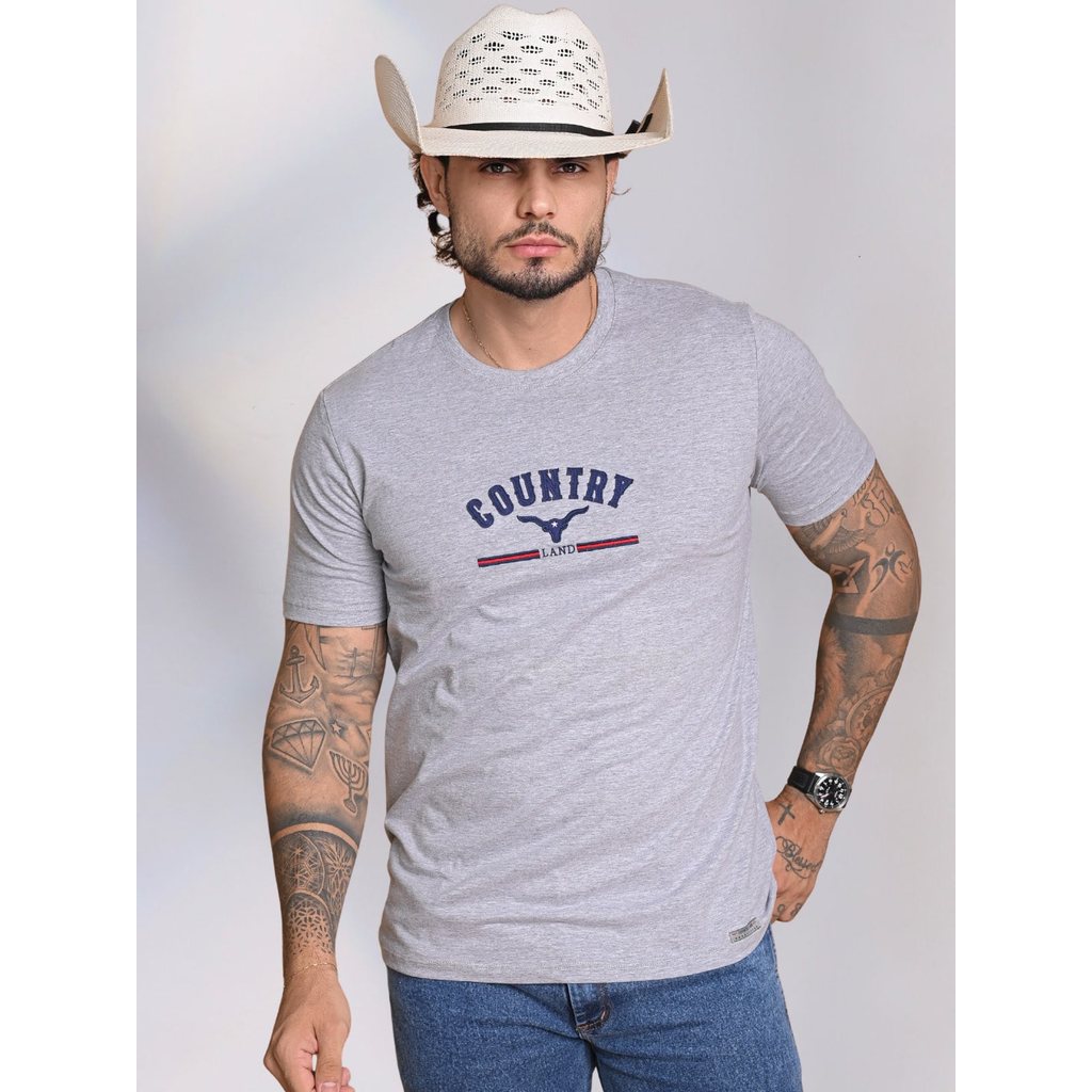 Camiseta Masculina Gola Redonda Lisa Estampada Bordada Country Casual Dia a Dia Festa Presente