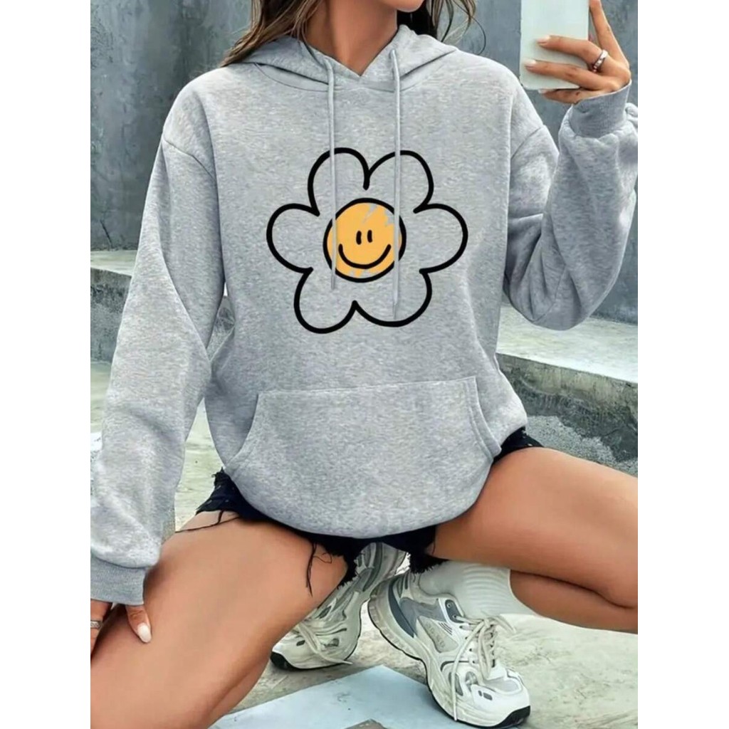 Moletom cangurú estampado flor amarela casual moletom flanelado confortavél com capuz e bolso ótimo para o inverno