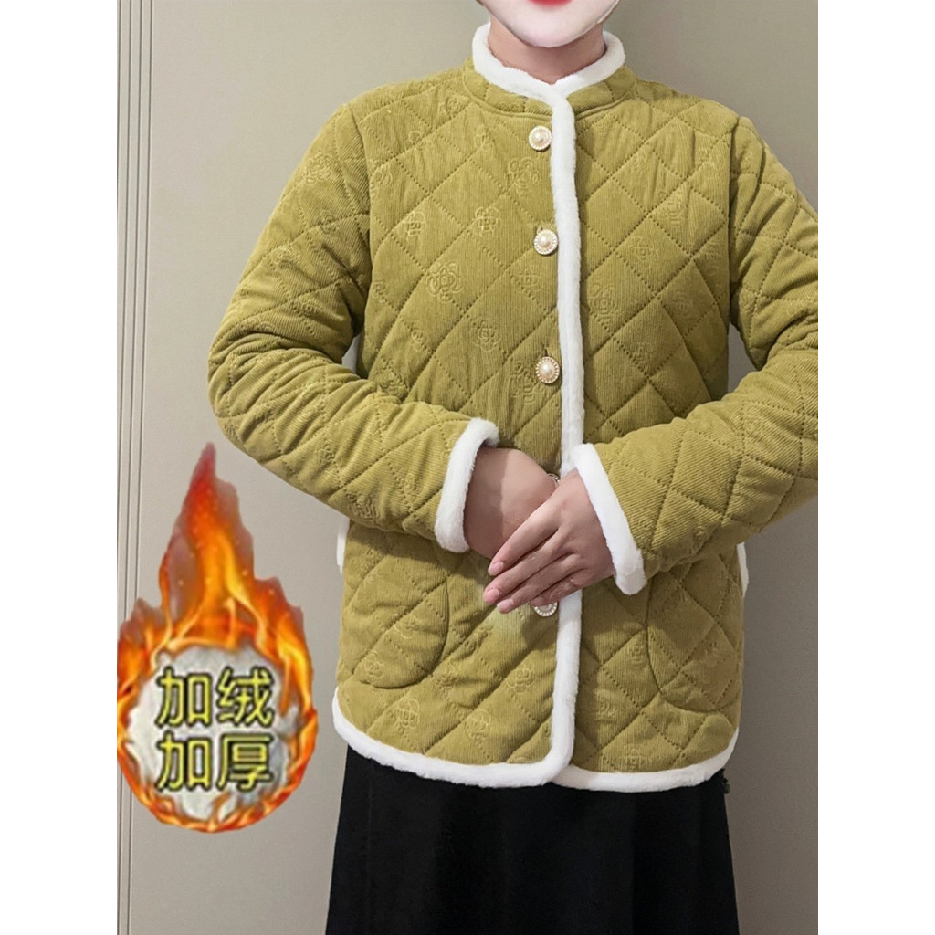 W Inverno Novo Estilo Mãe Jaqueta Acolchoada Jaqueta Acolchoada Plus Veludo Engrossado Moda Mulheres Idosas de Meia-idad