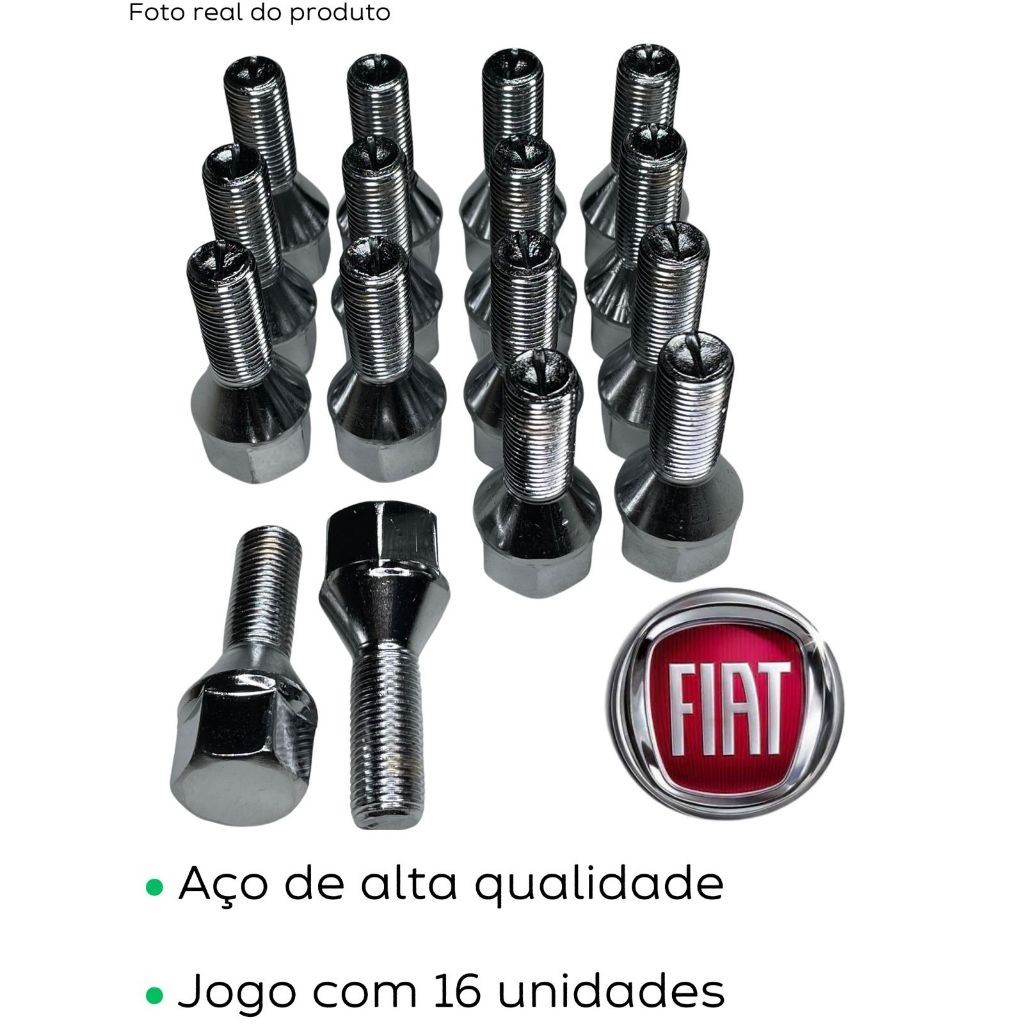 Kit 16 parafusos cromado roda liga leve fiat UNO PALIO STRADA LINEA PUNTO