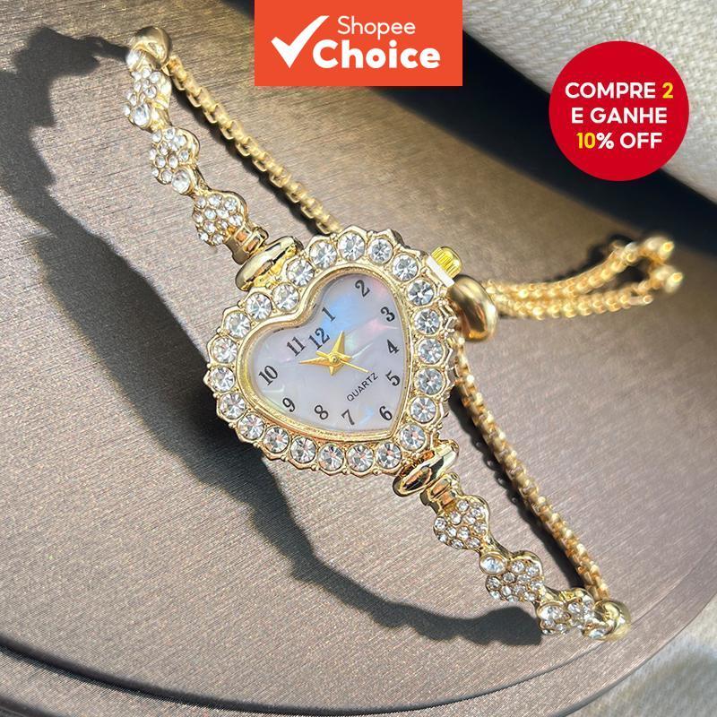 Nova Moda Em Forma De Coração Pulseira De Fita Flor Cravejada De Diamantes Com Ajustável Relógio Para Mulher
