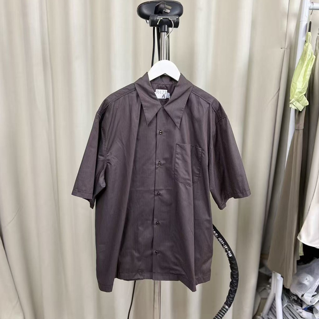 R423A Camisa listrada Casual de manga comprida com lapela de botão único Breasted primavera verão novo estilo