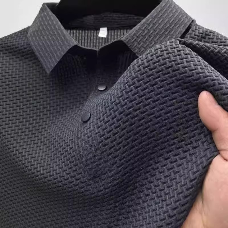 American Street wear gelo seda fina camisa polo de manga curta masculina verão trabalho wear lapela Casual camiseta de s