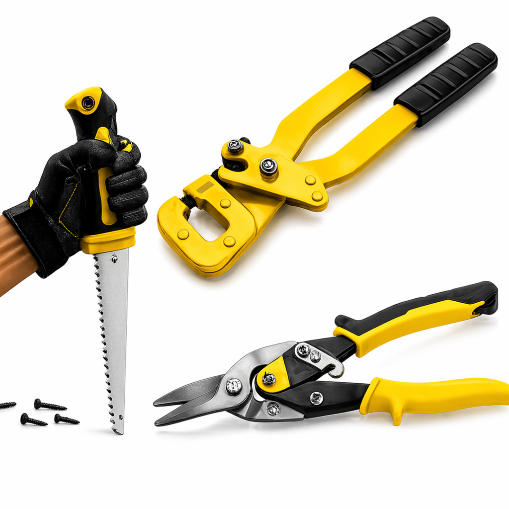 Kit Profissional Drywall Gesseiro Tesoura Chapa Aço Alicate Puncionador Serrote Manual Corte Perfis Montantes Obra