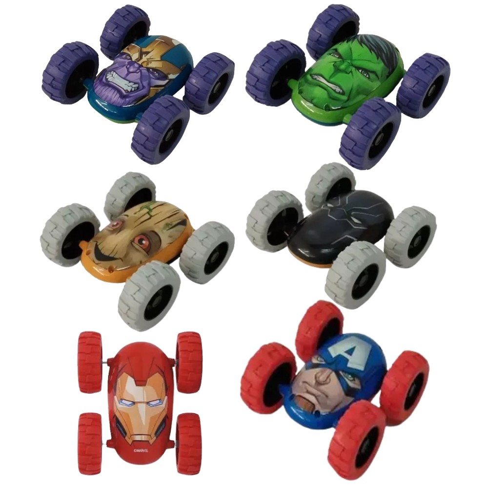 CARRINHO DE FRICÇÃO FLIP OVER MARVEL TOYNG SUPER HERÓIS VILÕES BRINQUEDOS MENINO AVENGERS VINGADORES