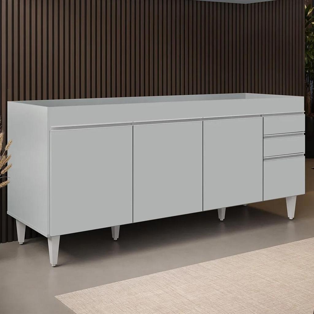 Balcão de Cozinha Para Pia 180cm 4 Portas Sem Tampo Dallas Cinza Claro - Lumil