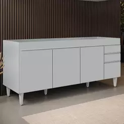 Balcão de Cozinha Para Pia 180cm 4 Portas Sem Tampo Dallas Cinza Claro - Lumil