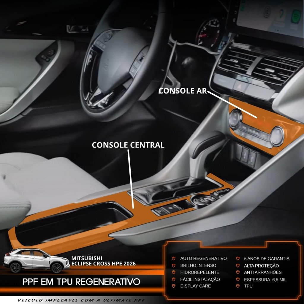 Película PPF Proteção Kit Console Central Ar Mitsubishi Eclipse Cross HPE 2026 Transparente TPU Anti Risco