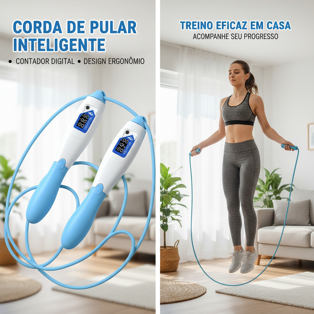 Corda de Pular com Contador de Saltos - Exercício Fitness Queima Calorias para Casa e Academia