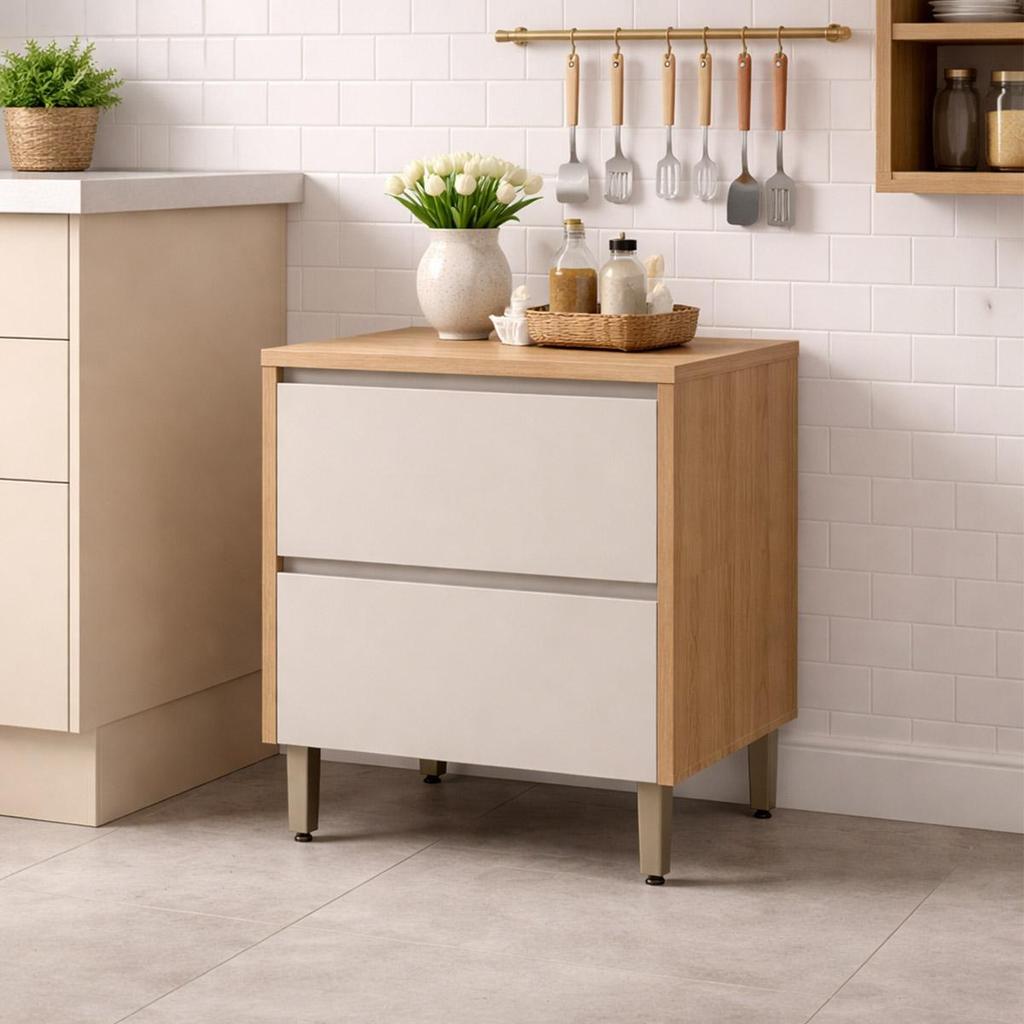 Imagem Balcão Cozinha Solari Porta Basculante MDF Gaveta Corrediças Telescópicas Jequitibá/Gris Fosco G77