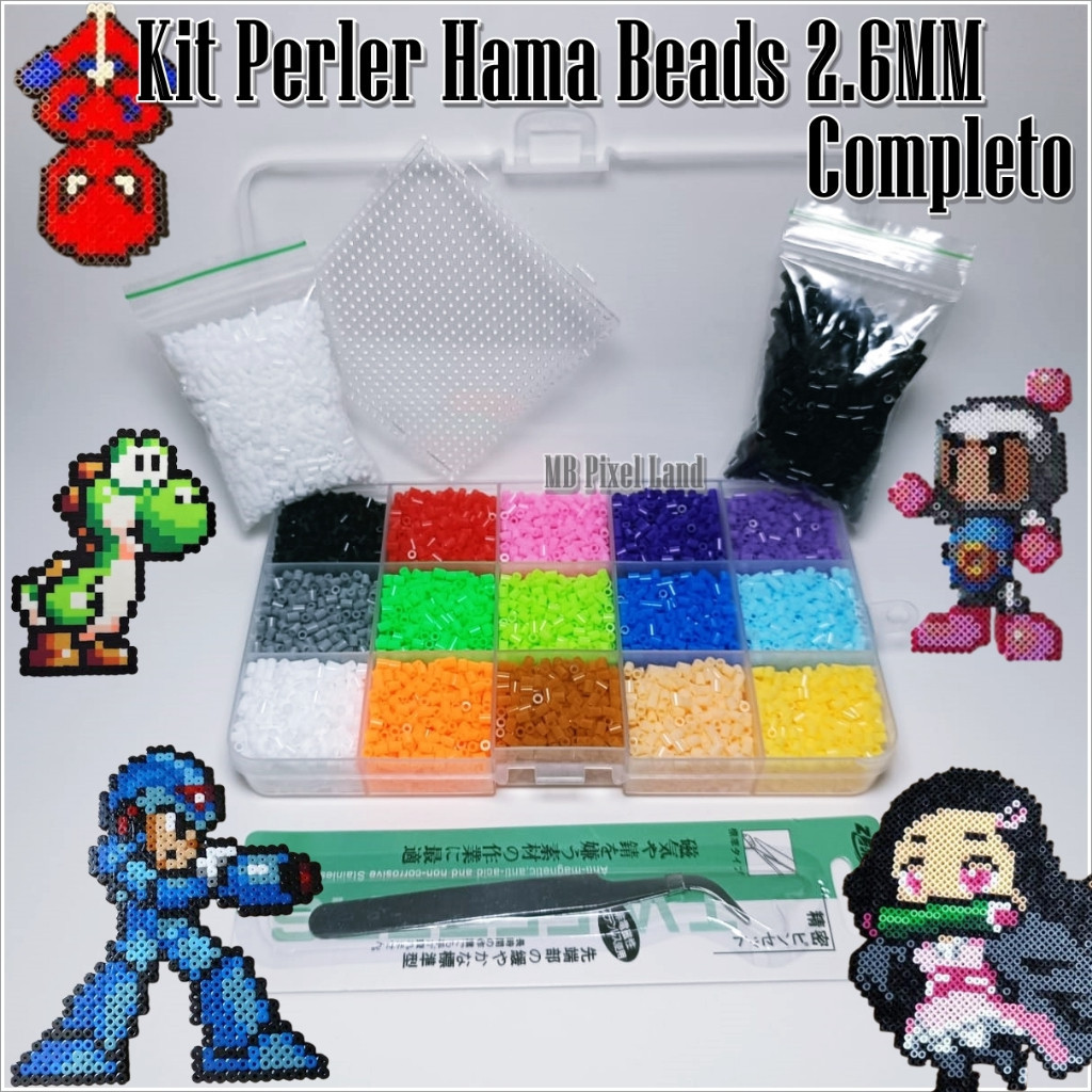 Kit Hama Beads Perler 2.6mm 11500  Peças 15 Cores Caixa + Pegboard +Pinça + Papel