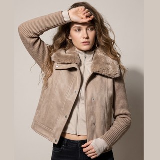 Jaqueta Feminina Casaco De Frio Lã Batida Moda Premium Slim Forrada Elegante Gola Pelinhos Botões