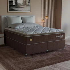 Cama Box Queen + Colchão Comfort Class Pillow Top 158x198cm Marrom/suede Marrom