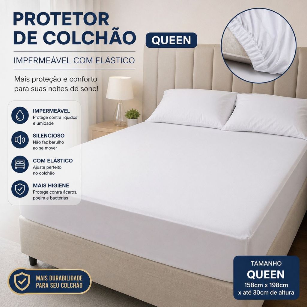 Capa Protetora De Colchão Impermeável Cama Queen Lisa Anti Mofo Premium