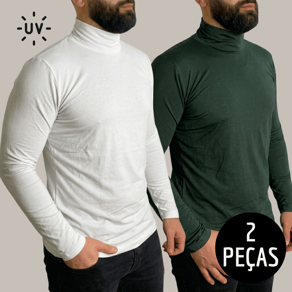 Kit 02 Camiseta Gola Alta Proteção UV Térmica Manga Longa Segunda Pele Blusa Básica Cacharrel Suéter