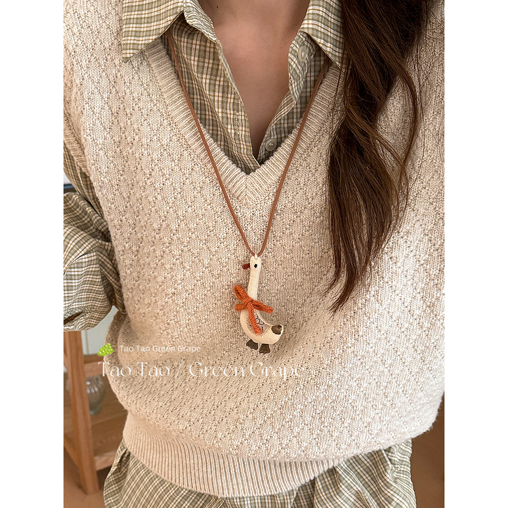 Bonito boneca pequeno Animal longo pingente colar feminino outono inverno pelúcia Halterneck camisola corrente acessório