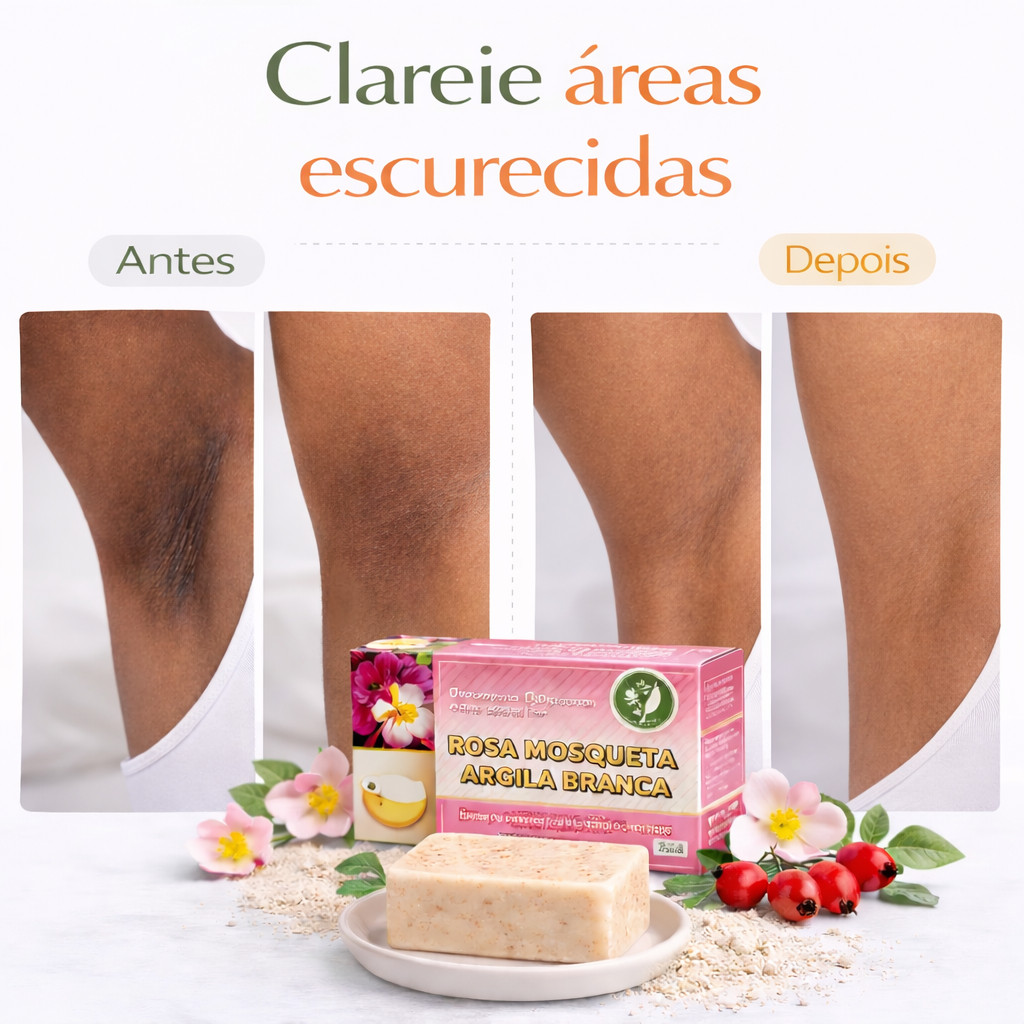 Sabonete rosa mosqueta e argila branca 90g clareador anti idade acnes oleosidade cravos e manchas
