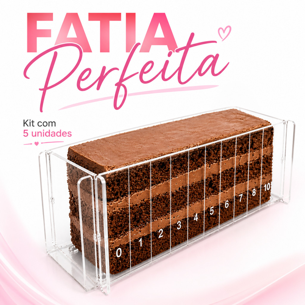Kit 5 Forma Slice Cake Acrílico 30x10x10 Fatia Perfeita Bolo Molde Confeitaria Transparente Profissional