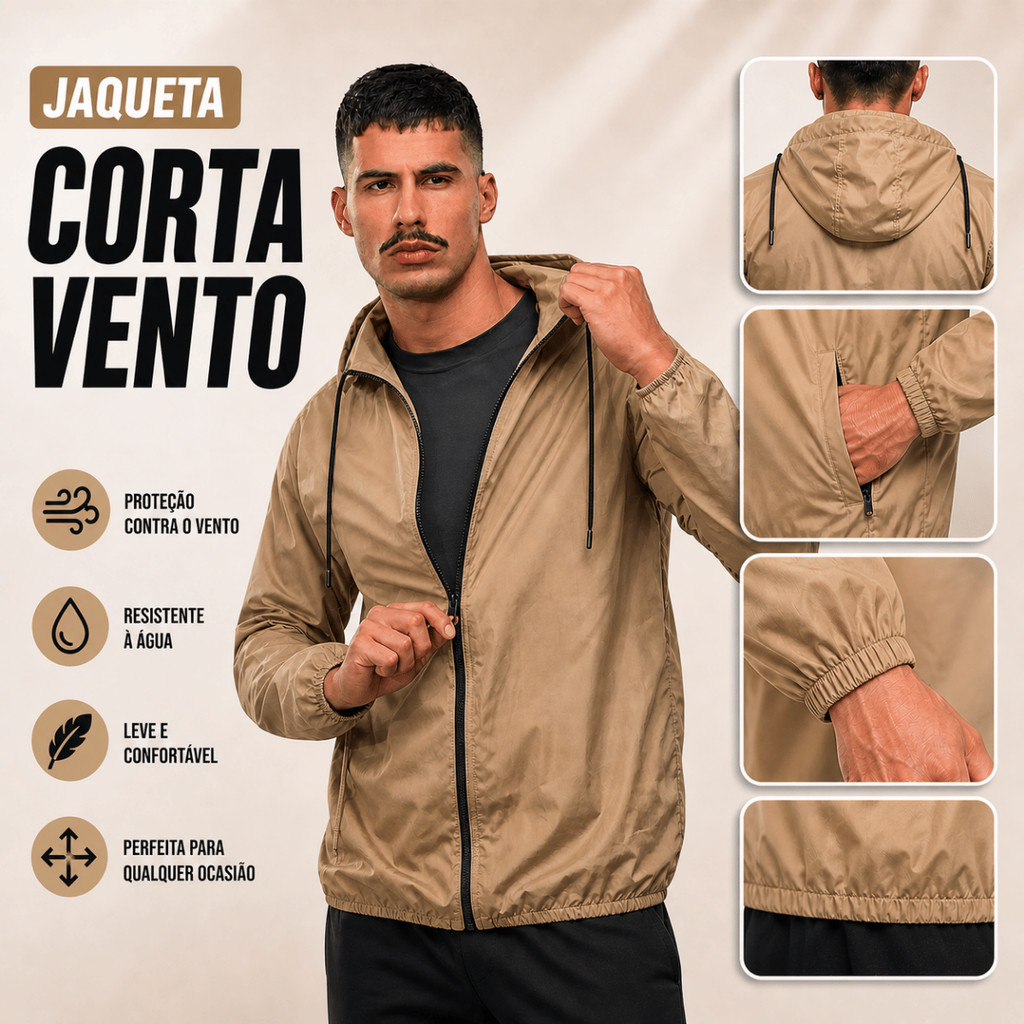 Corta Vento Jaqueta Masculino Lisa com Capuz Forrado e Bolso e ziper