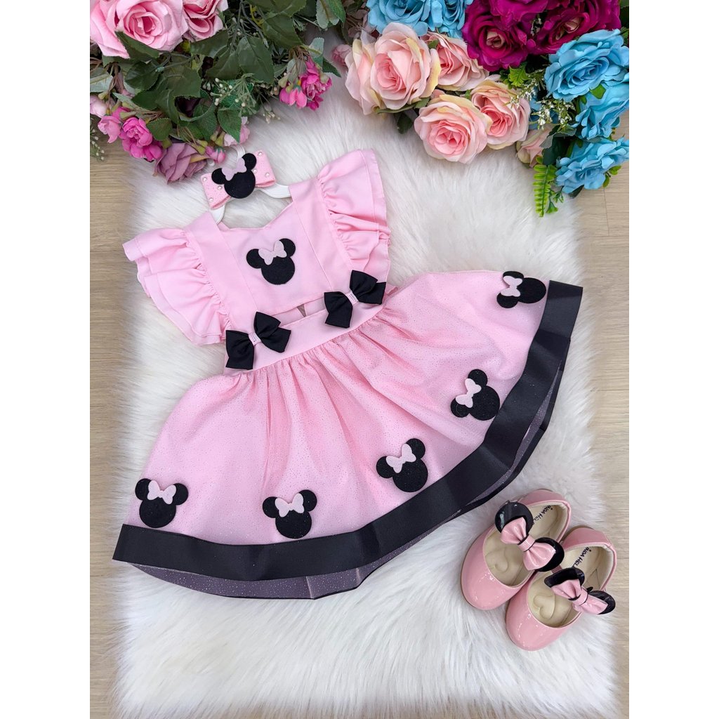 Romper/Vestido Delicado Princesa Belli Minnie/Minie Rosa Mod