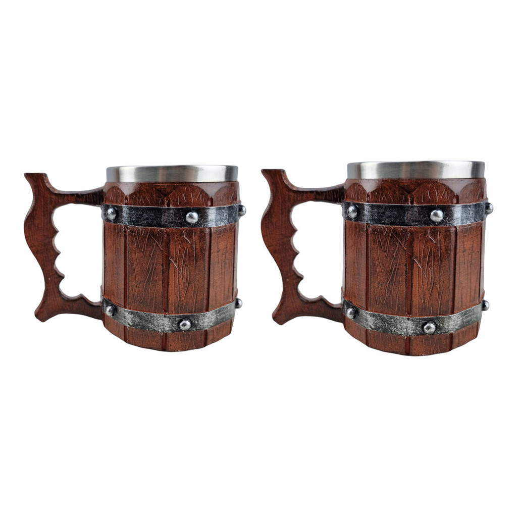 Kit 2 Caneca Medieval Artesanal Geek 3D em Resina Copo em Aço Inox Grande Térmico Chopp Cerveja Divertida Presente 400ml