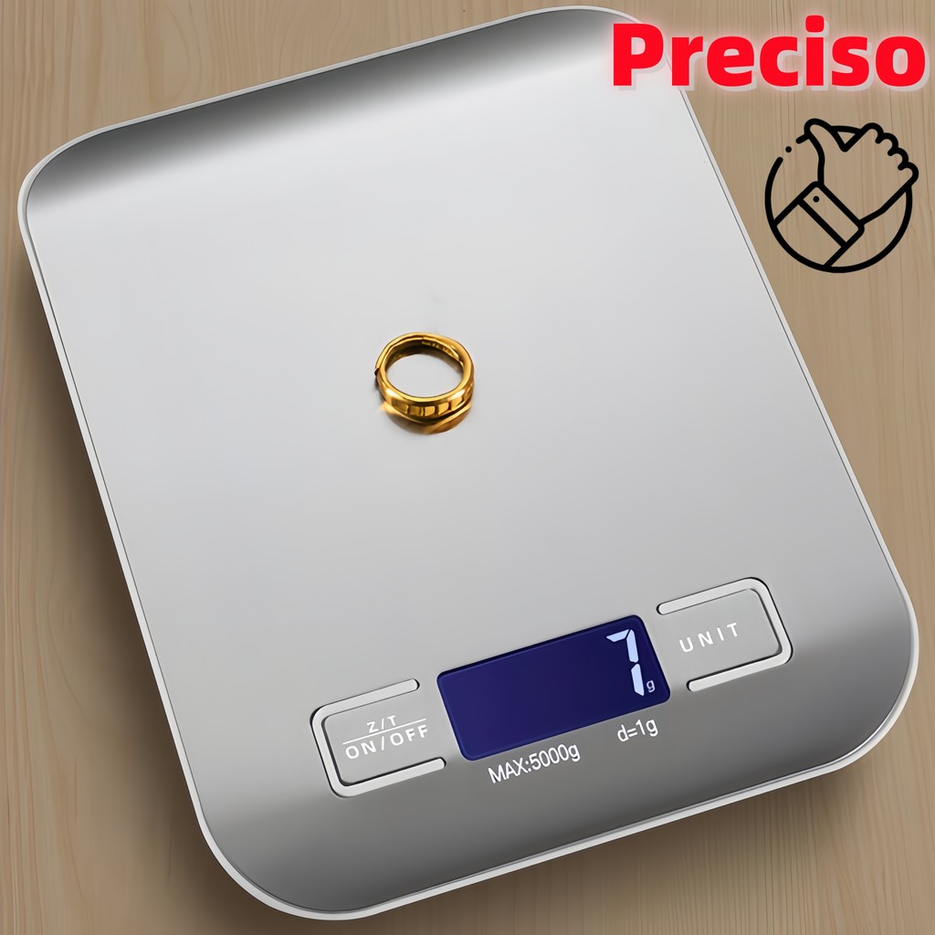 Balança de Cozinha Digital Aço Inoxidável Alta Precisão, Tela Visor e Capacidade de 10kg