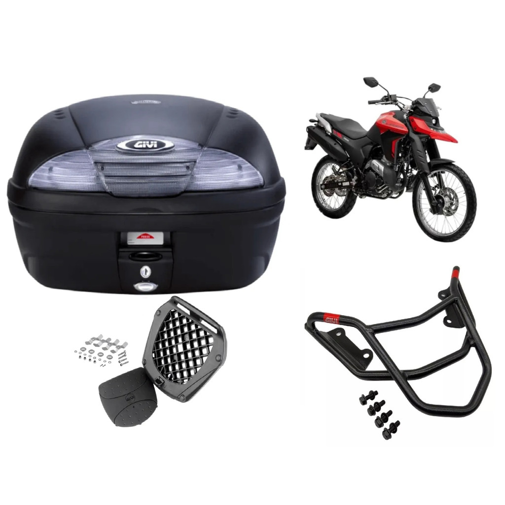 Baú Givi Traffic 3 preto 45l fumê + Bagageiro YAMAHA Lander 2019 2020 2021 2022 2023 2024 2025 Monoloc
