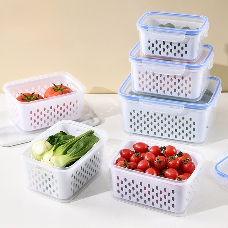 Kit 3 Organizadores Potes Hermetico 850ML/1750ML/3300ML Alimentos E Vegetais Para Geladeira Comida