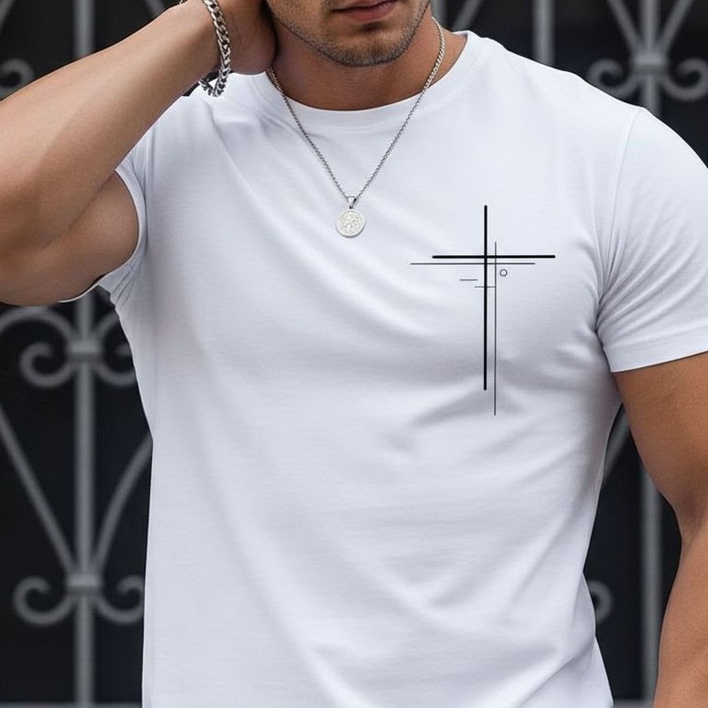 Camiseta Básica Casual Masculina Estampada Cruz Religiosa Estiloso Premium Academia Treino Presente