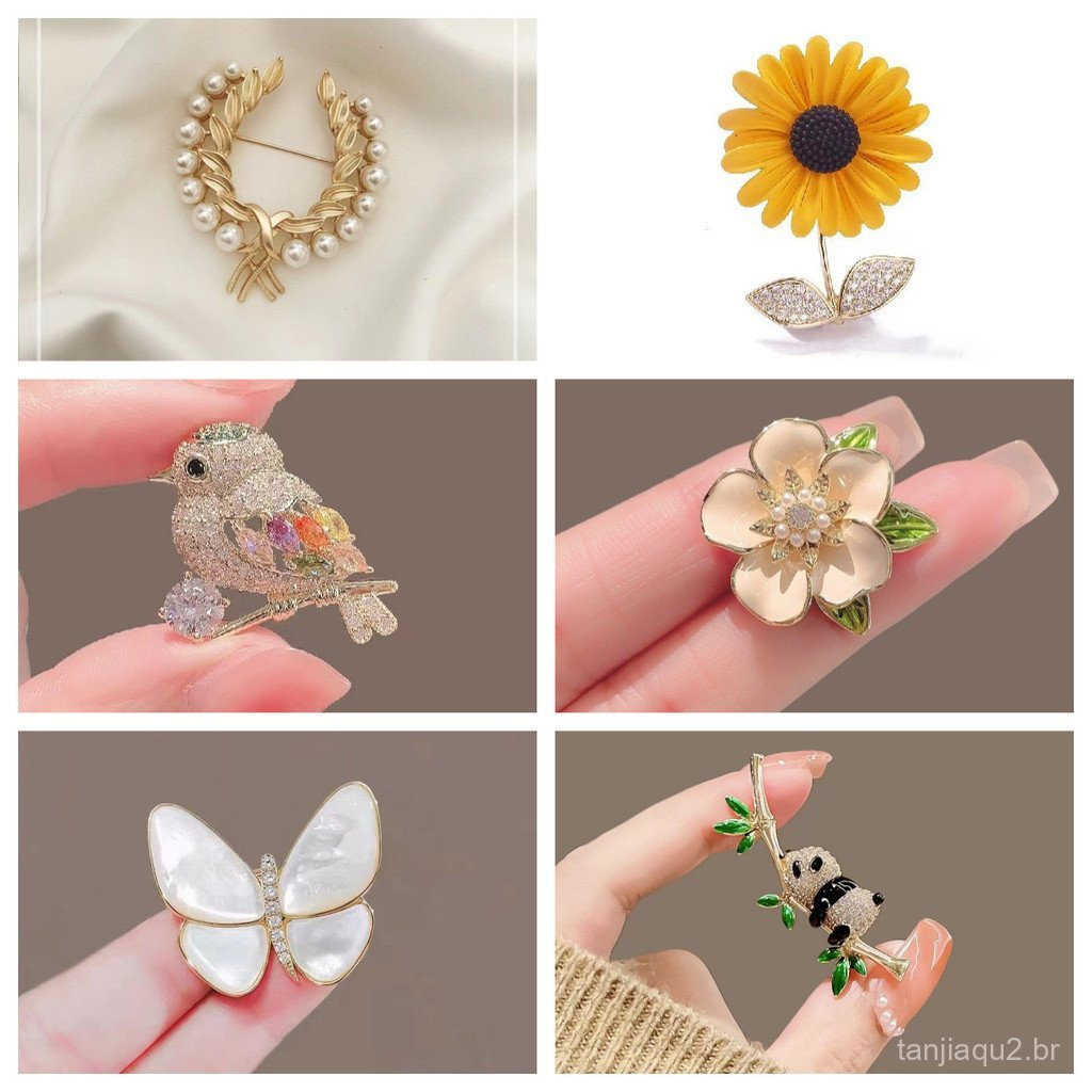 Broche fosco exclusivo para mulheres, em tom dourado com efeito pérola, acessório sofisticado em formato de espiga de tr