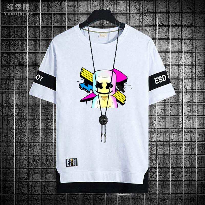 Marshmello Neon DJ Preto Camiseta Masculina Streetwear Oversized Casual Topo Plus Size Verão Shor
