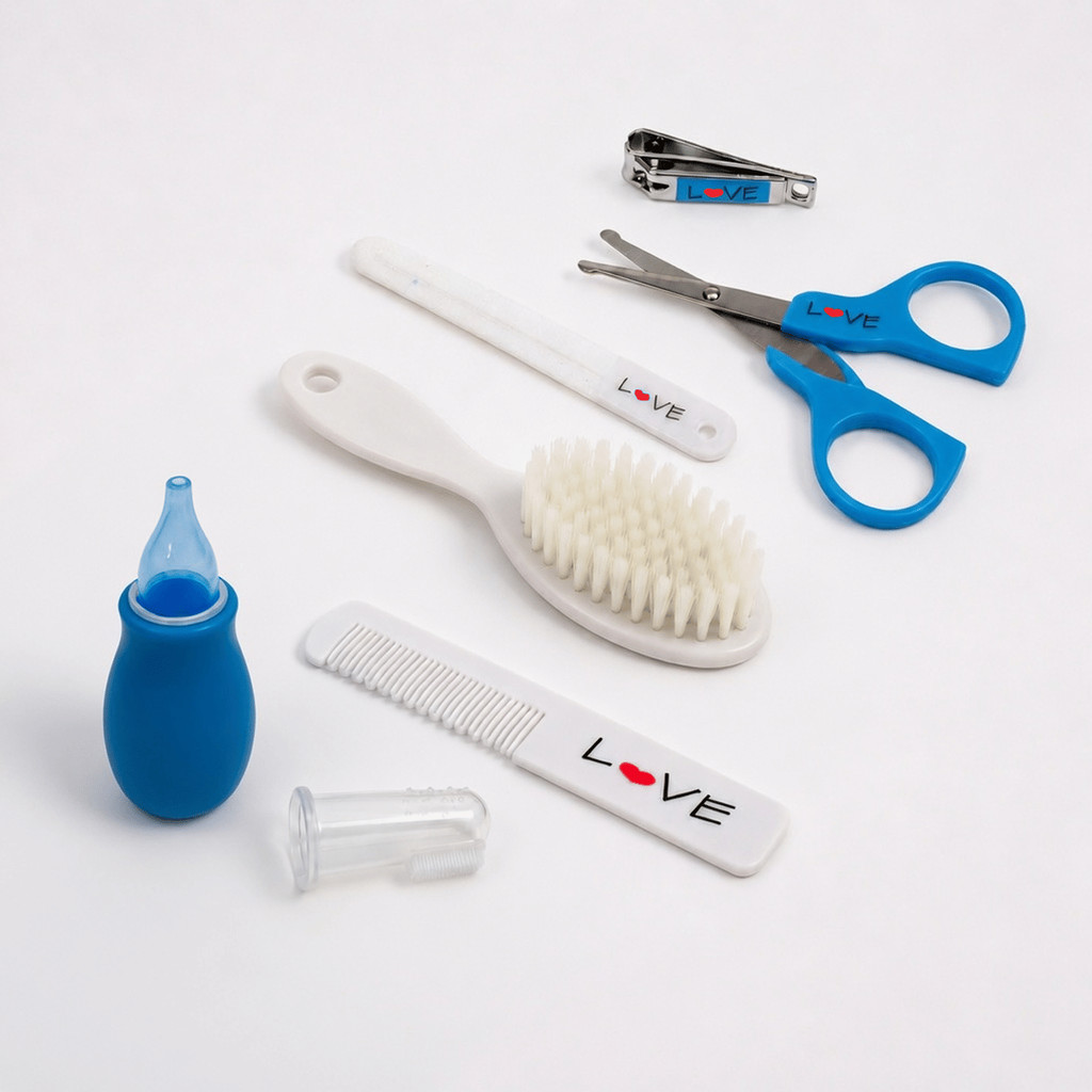Kit Higiene Bebê Azul Cuidados Enxoval 7 Peças Love