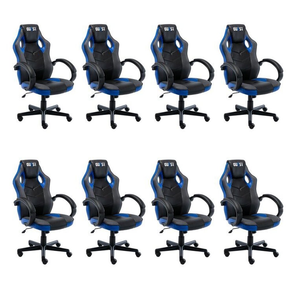Kit 8 Cadeiras Gamer Giratória Regulavel Quest Preto/Azul Preto/Azul