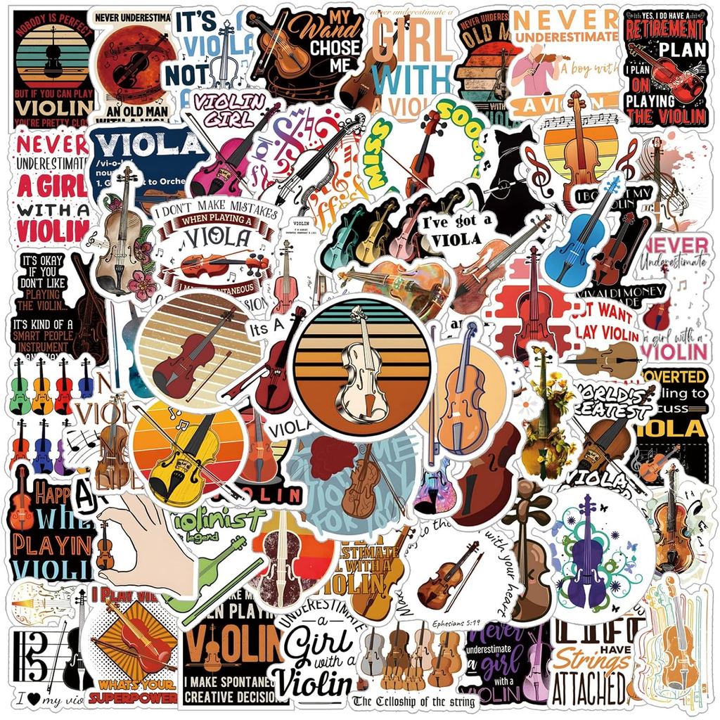 Violin Stickers 61Pcs Musical Instrument Music Lovers Pack Suitcase Stickers Vinyl Decals for Car Bumper Helmet Luggage