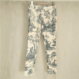 R RMEO Romântico Casual Impresso Calças Femininas Calças Micro-Esticáveis Calças Lápis Slim-fit Slimmer Look Azul Branco