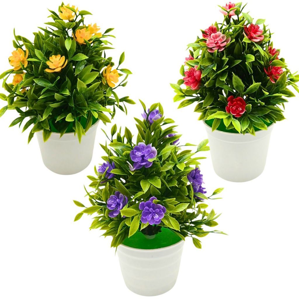 Vasinhos Decoração Vaso Flores Planta Artificial Decorativo Barato Lembrancinha Festa Atacado KIT 3 PLANTAS