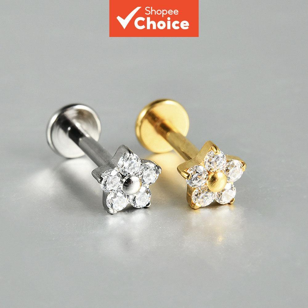Brinco De Nariz De Flor De Aço Cirúrgico Brilhante Cz Narina Piercing Hipoalergênico Para Mulheres Ouro Prata