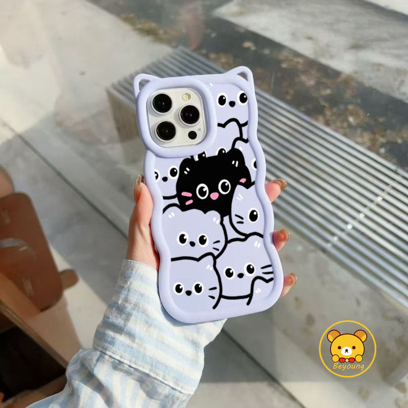 Capa De Telefone Com Orelhas De Gato Onda 3D Para Samsung Galaxy A37 A36 A26 A35 A25 A34 A24 A33 A23 A32 M32 M23 A31 A30